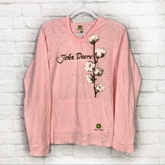 John Deere Tops - John Deere XL Pink Burnout Bling Floral Hooded Top